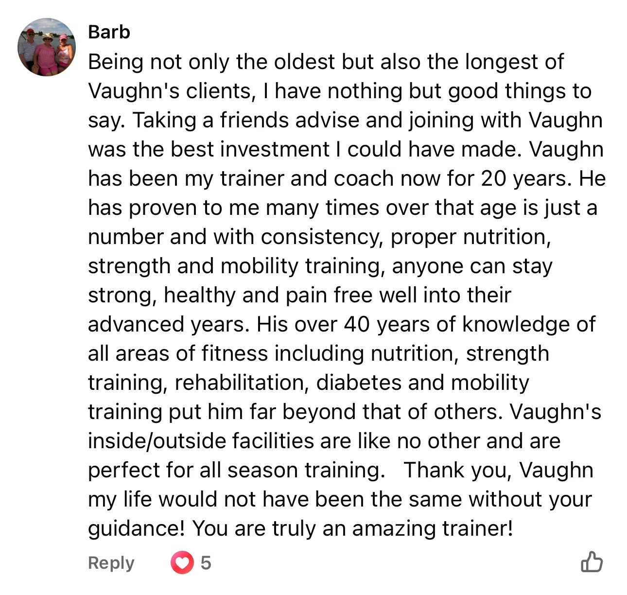 Screenshot of Barb's original Facebook review