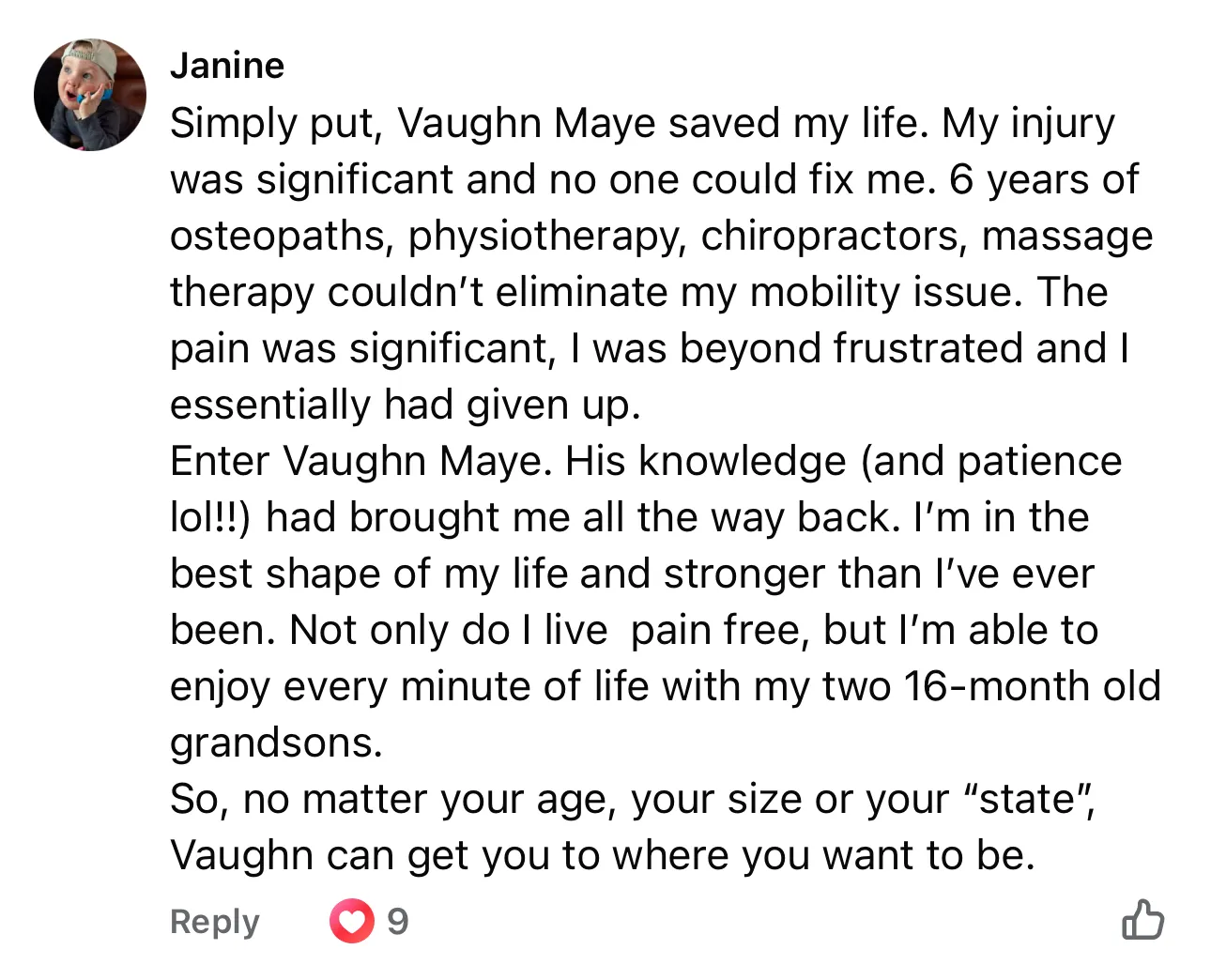 Screenshot of Janine's original Facebook review
