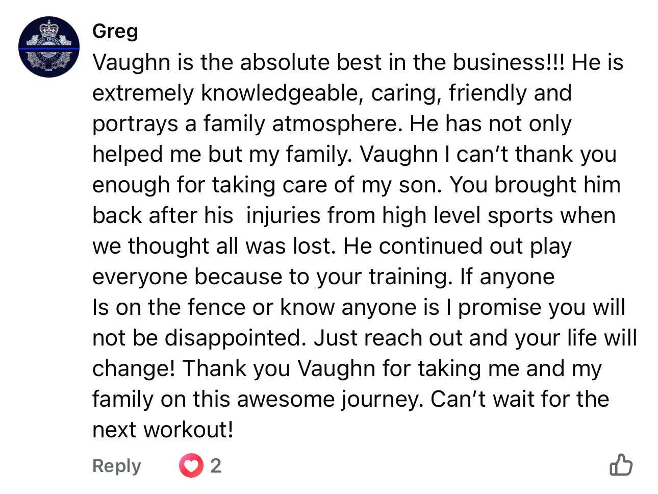 Screenshot of Greg's original Facebook review